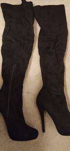 Liliana black faux suede thigh high boots